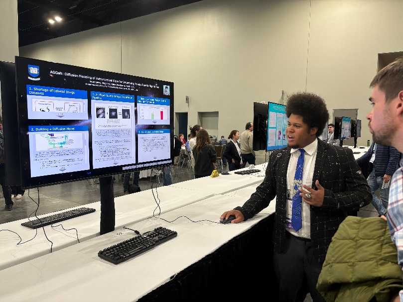 STARS II student, Sean Lewis, presenting his research on AGGeN Diffusion Modeling of Astronomical Data for Improving Image Search Algorithms at the American Astronomical Society Meeting in Anchorage, AK, June 2025.
